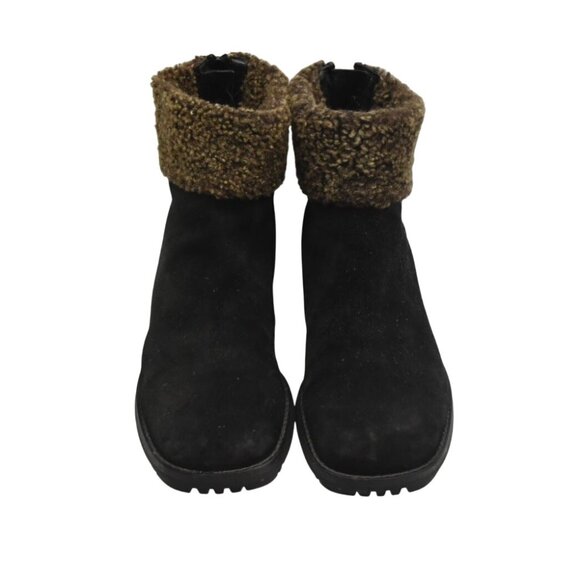 Stuart Weitzman Ankle Boots Womens 9 Black Suede Shearling Trim Rear Zipper - Picture 2 of 6